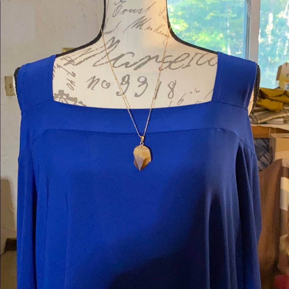 Blue mini dress with cold shoulder